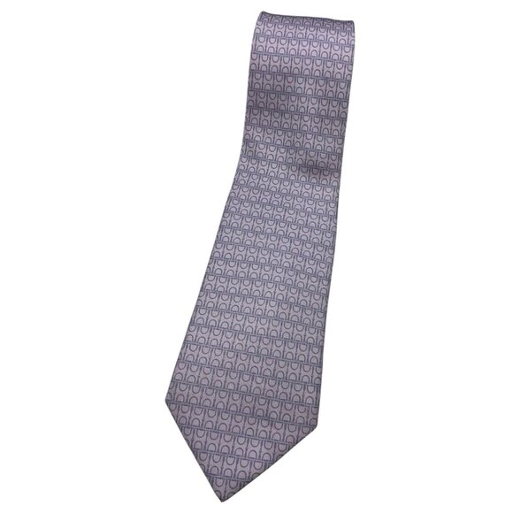 HERMÈS Men's 100% Silk Necktie LUXURY Tie XL 5161 HA Pink Monogram H W:3.6" EUC - Picture 1 of 5